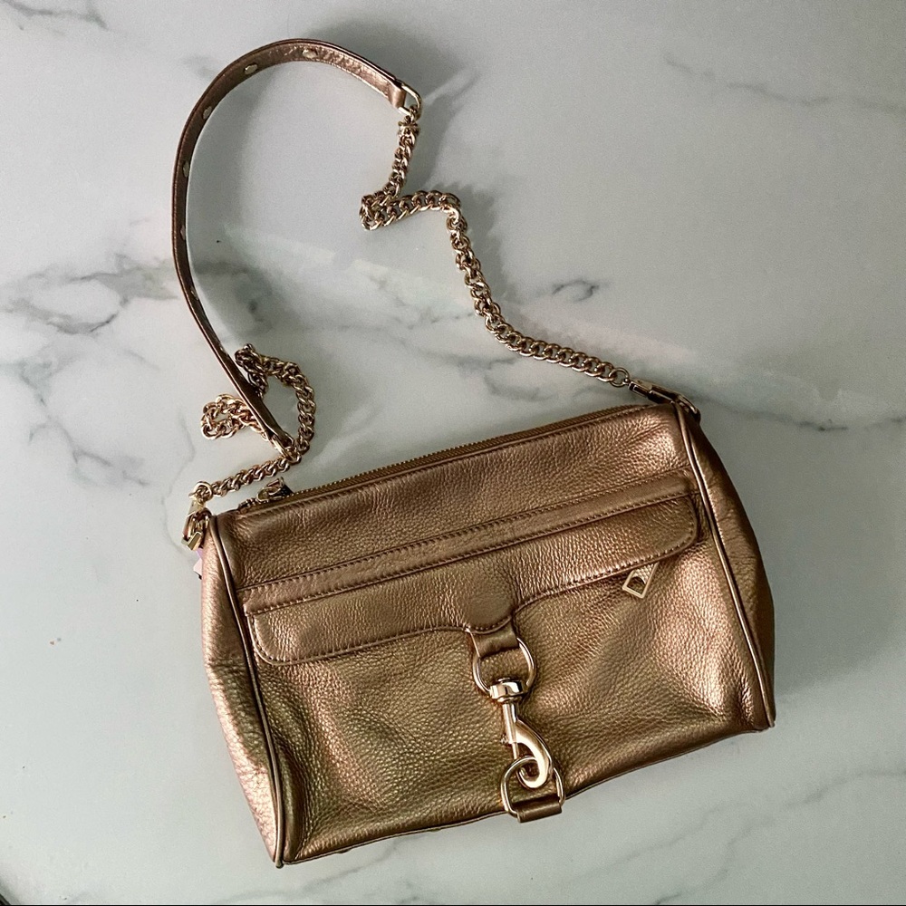 Rebecca Minkoff gold metallic leather with gold chain Daddy MAC purse EUC
